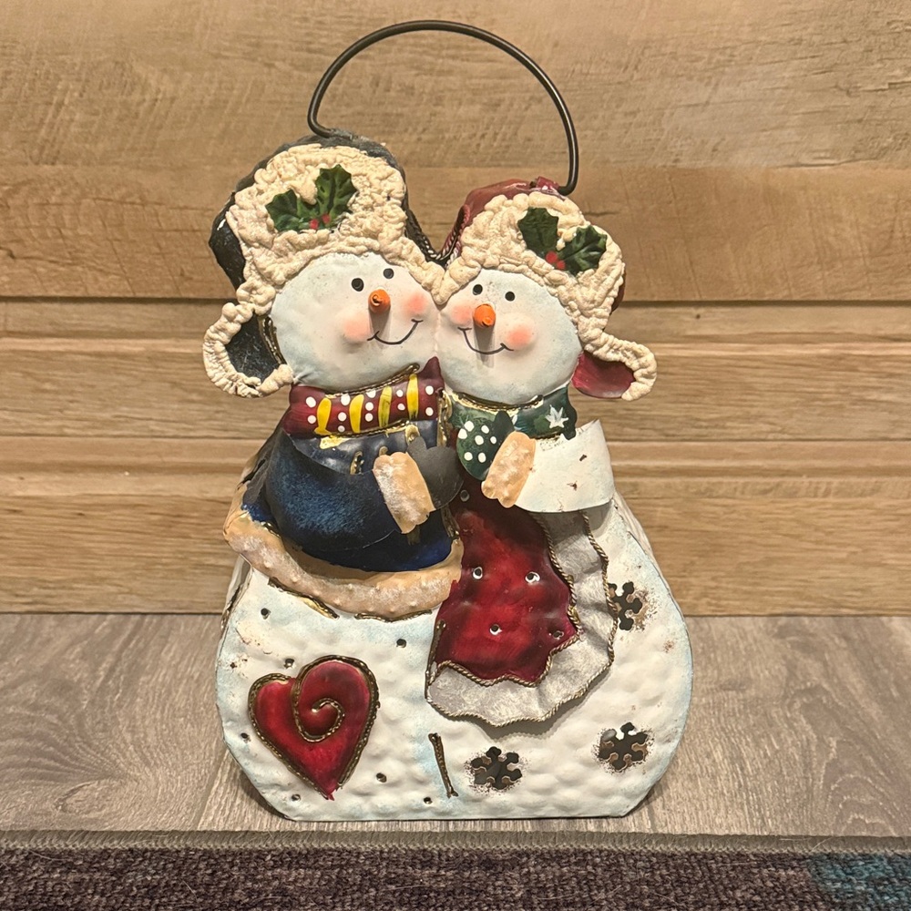 Home Interiors Charming Snowman Couple Holiday Tin